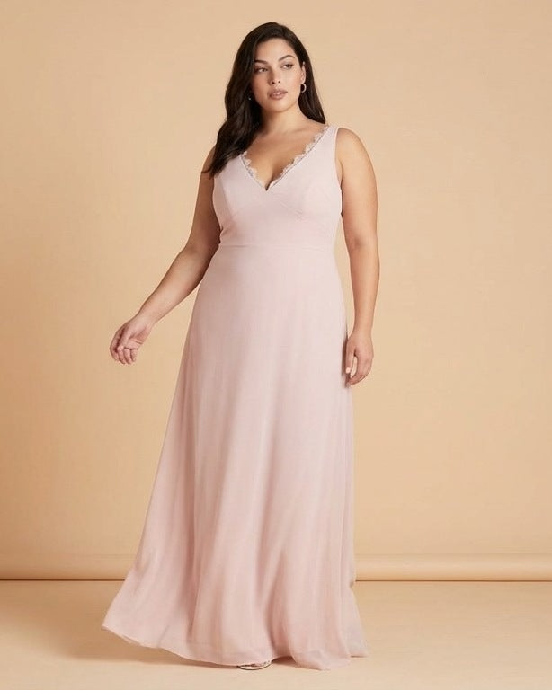 Silvarelle Minimalist Plus Size Sheath Bridesmaid Dress with Soft Chiffon for Wedding -N0365