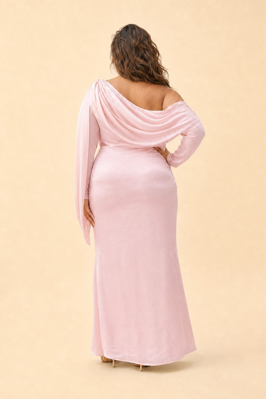 Romantic Bridesmaid Dress with One Shoulder Sleeve and Tie Accent