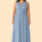 Elegant Plus Size Bridesmaid Dress with Lace Panel Back and Soft Pleats