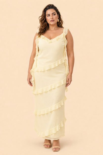 Plus Size Ruffle Maxi Bridesmaid Dress with Flowy Silhouette for Weddings and Formal Events