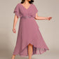 Plus Size V-Neck Chiffon Bat-Wing Sleeve A-Line Waist Applique Formal Dress