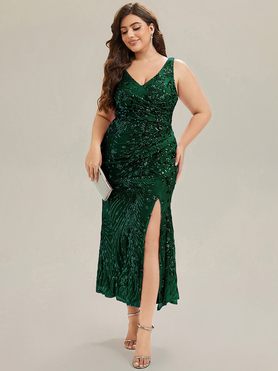 Plus Size Knotted Sequin Formal Evening Dress