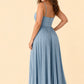 Ruched Satin Bridesmaid Dress with Open Back and Side Slit