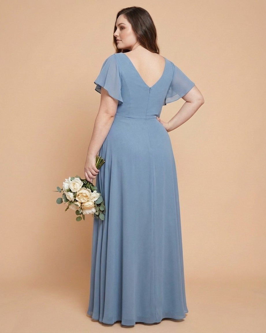 Avenleigh Plus Size Romantic A-Line Chiffon Bridesmaid Dress for Formal Wedding Events - N0336