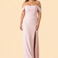 Plus Size Off Shoulder Chiffon Bridesmaid Dress with Pleated Details and Elegant Leg Slit