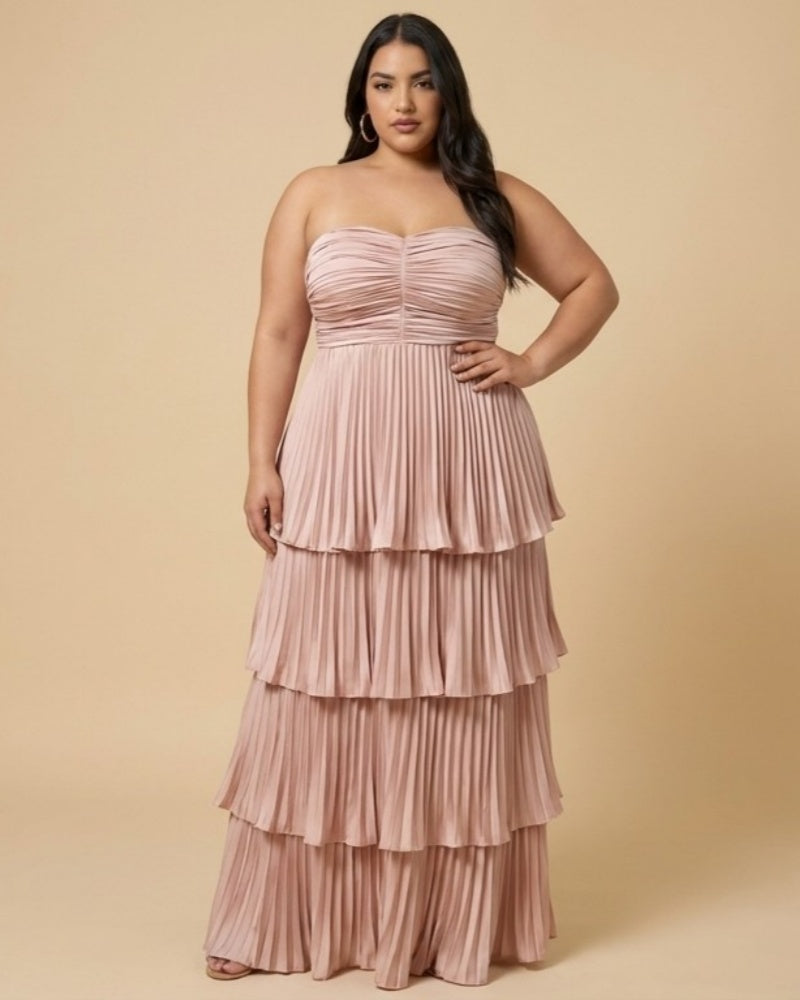 Chantarae Plus Size A Line Bridesmaid Dress Sweetheart Neckline Tiered Ruffle for Wedding Prom Evening Party - N0481