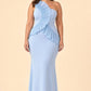 Plus Size One Shoulder Maxi Bridesmaid Dress with Fan Pleats and Elegant Fit