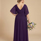 Petaline Romantic Plus Size A-Line Bridesmaid Dress with V-Neck Pleated Chiffon - for Weddings N0301