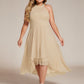 Flowy Plus Size Halter Neck Chiffon Midi Wedding Guest Dress