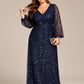 Plus Size V-Neck Lantern Long Sleeve Sequin A-Line Evening Dress