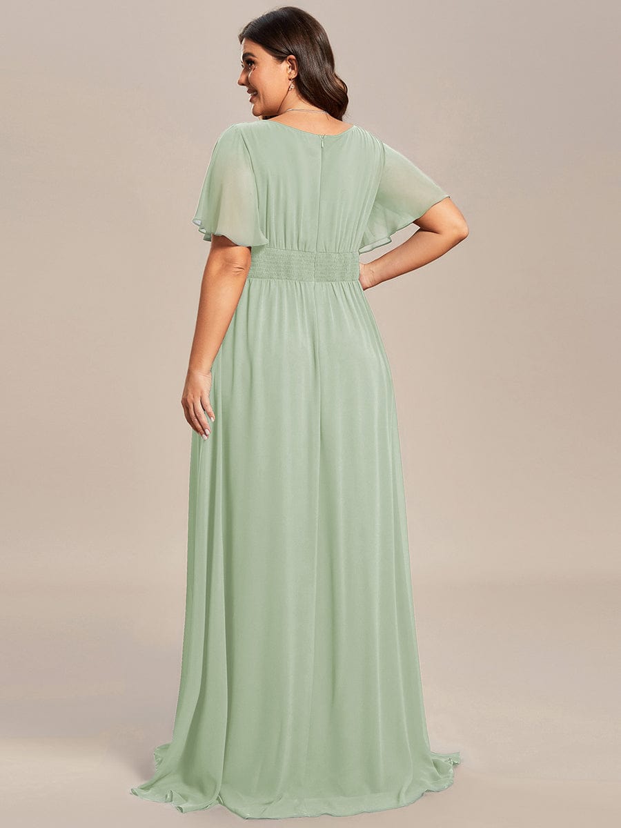 Plus Size Printed Chiffon Pleated Maxi Wedding Guest Dress