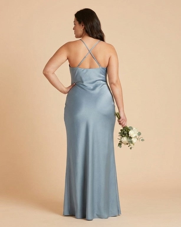 Silvarelle Romantic Plus Size Sheath Satin Bridesmaid Dress with Smooth Finish for Wedding - N0358