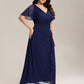 Plus Size Rhinestone Embellished Chiffon Ruffle Sleeve Dress