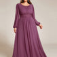 Plus Size See-Through Puff Sleeve Chiffon Mother Dress