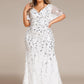Fashion Plus Size V Neck Mermaid Sequin & Tulle Evening Dress