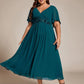 Plus Size Elegant Short Sleeves V-Neck Floral Applique Wedding Guest Dress