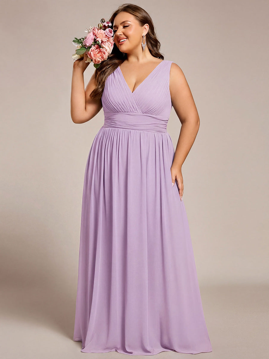 Plus Size Sleeveless V-Neck Chiffon Semi Bridesmaid Dress