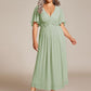 Plus Size Elegant Short Sleeves V-Neck Floral Applique Wedding Guest Dress