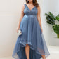 Plus Size Sequin High-Low Deep V Neck Tulle Evening Dresses