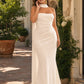 Elegant Plus Size Bridal Gown with Asymmetrical Draping Corset Boning Scarf Accent and Open Back