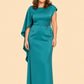 Plus Size Mother of the Bride Dress with Asymmetrical Cape and Embroidery
