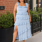 Plus Size Floral Bridesmaid Dress with Tiered Ruffles Stretch Fabric and Elegant Slit