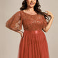 Plus Size Women's Embroidery Evening Dresses with Short Sleeve