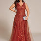 Plus Size Sparkling Sleeveless Leaf Sequin A-Line Formal Evening Dress