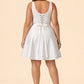 A-Line Floral Jacquard Bridal Mini Dress with Corset Back and Pockets