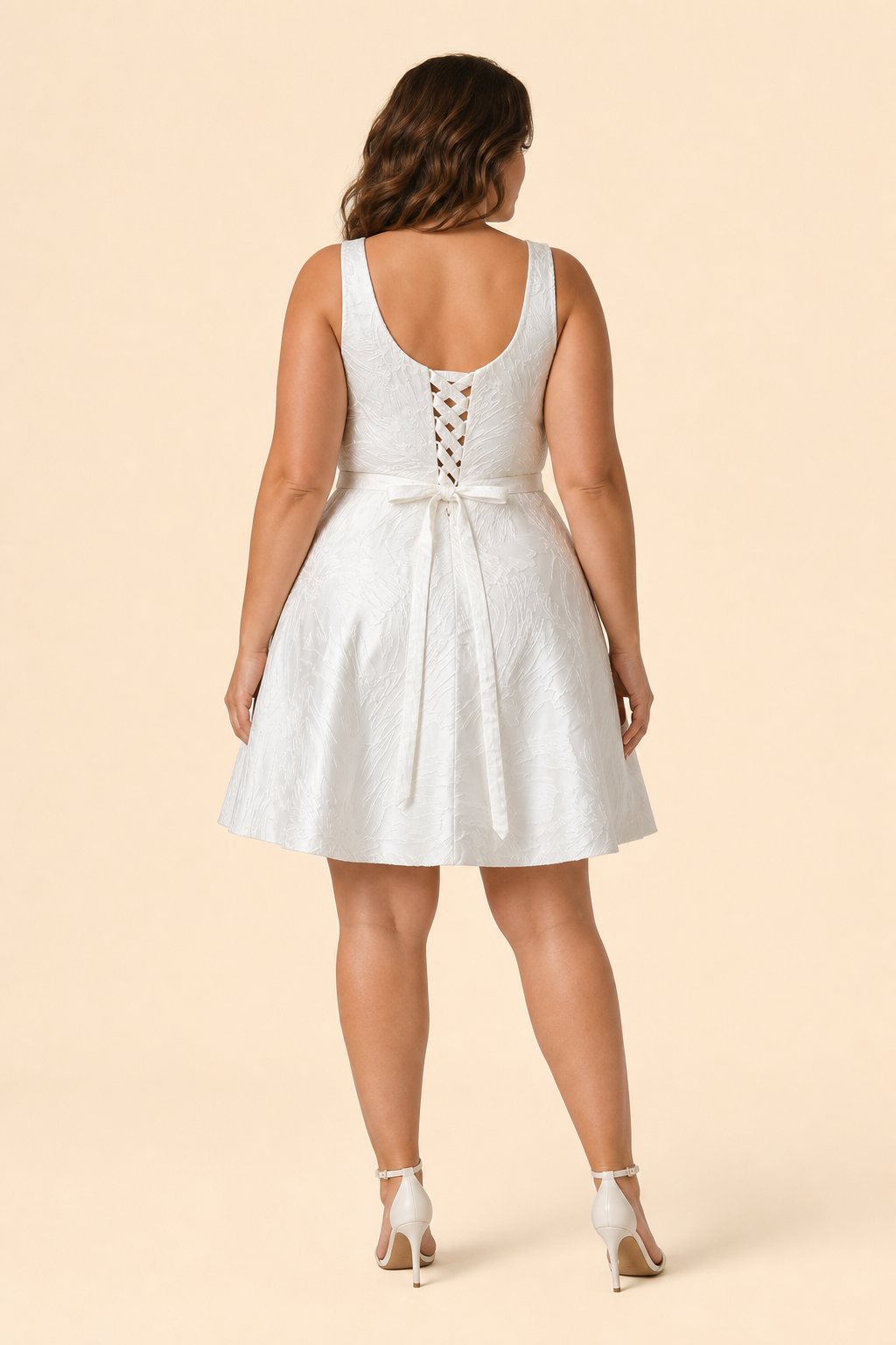 A-Line Floral Jacquard Bridal Mini Dress with Corset Back and Pockets