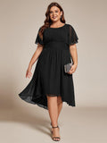 Plus Size Pleated Round Neckline A-Line Midi Chiffon Wedding Guest Dress