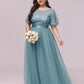 Plus Size Women's Embroidery Evening Dresses with Short Sleeve