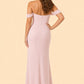 Plus Size Off Shoulder Chiffon Bridesmaid Dress with Pleated Details and Elegant Leg Slit