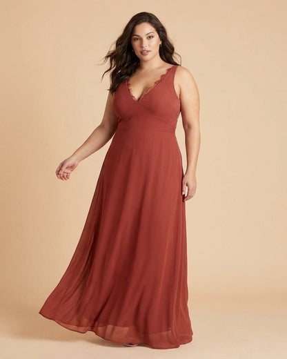 Silvarelle Plus Size Modern Lace Sheath Bridesmaid Dress with Fitted Silhouette for Wedding -N0367