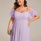 Plus Size Cold Shoulder Sweetheart Necklin Chiffon Midi Wedding Guest Dress