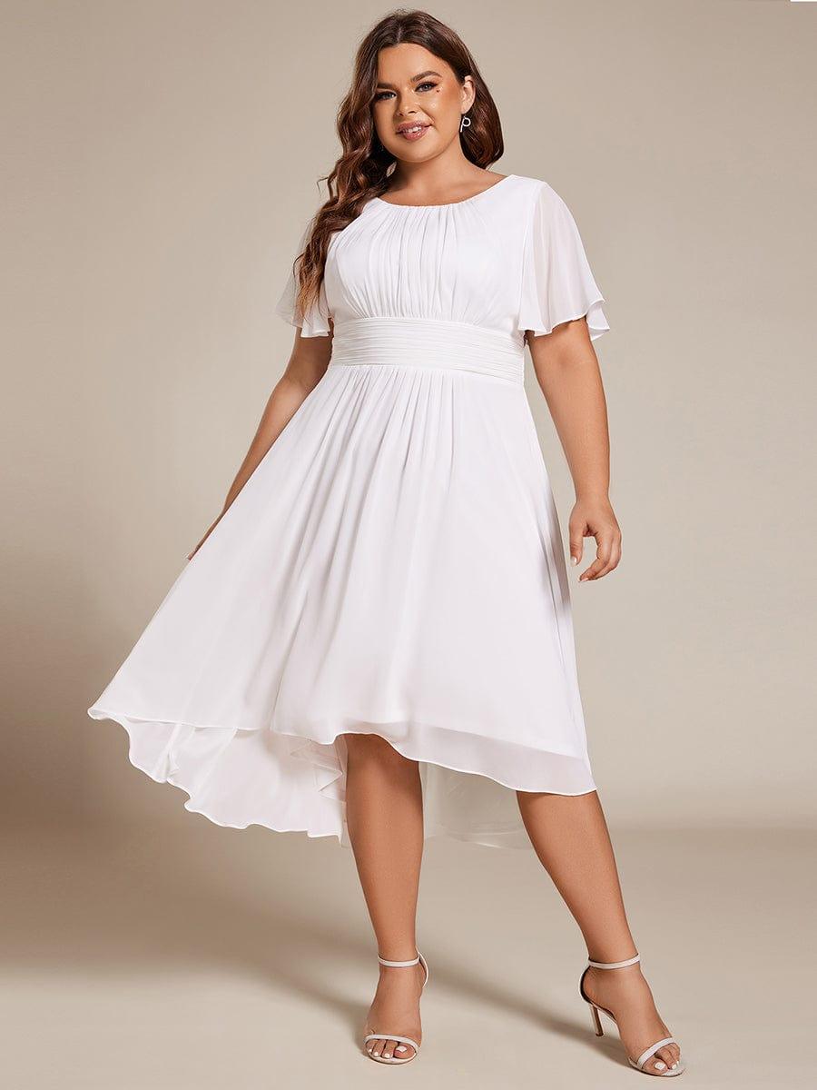 Plus Size Pleated Round Neckline A-Line Midi Chiffon Wedding Guest Dress