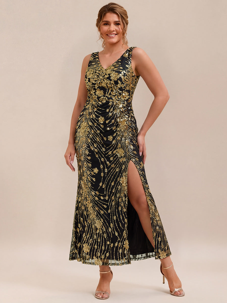 Plus Size Knotted Sequin Formal Evening Dress
