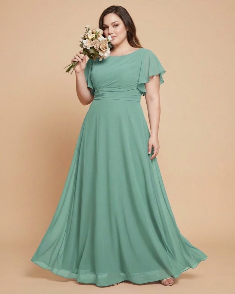 Avenleigh Plus Size Elegant A-Line Chiffon Bridesmaid Dress with Flowing Skirt -N0334