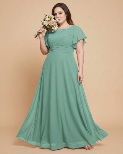 Avenleigh Plus Size Elegant A-Line Chiffon Bridesmaid Dress with Flowing Skirt -N0334