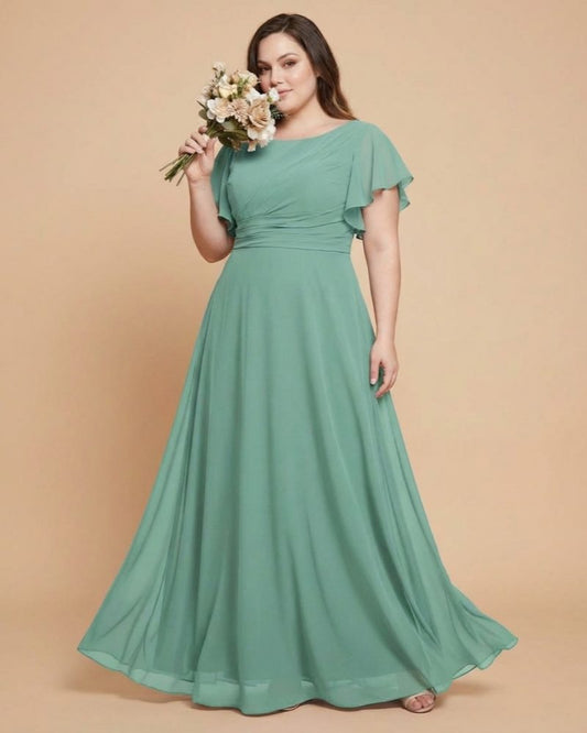 Avenleigh Plus Size Elegant A-Line Chiffon Bridesmaid Dress with Flowing Skirt -N0334