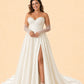 Strapless A-Line Wedding Dress with Basque Waist Beading Slit Open Back for Plus Size Brides
