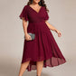 Plus Size Double V-Neck Ruffles Sleeve Chiffon Midi Wedding Guest Dress