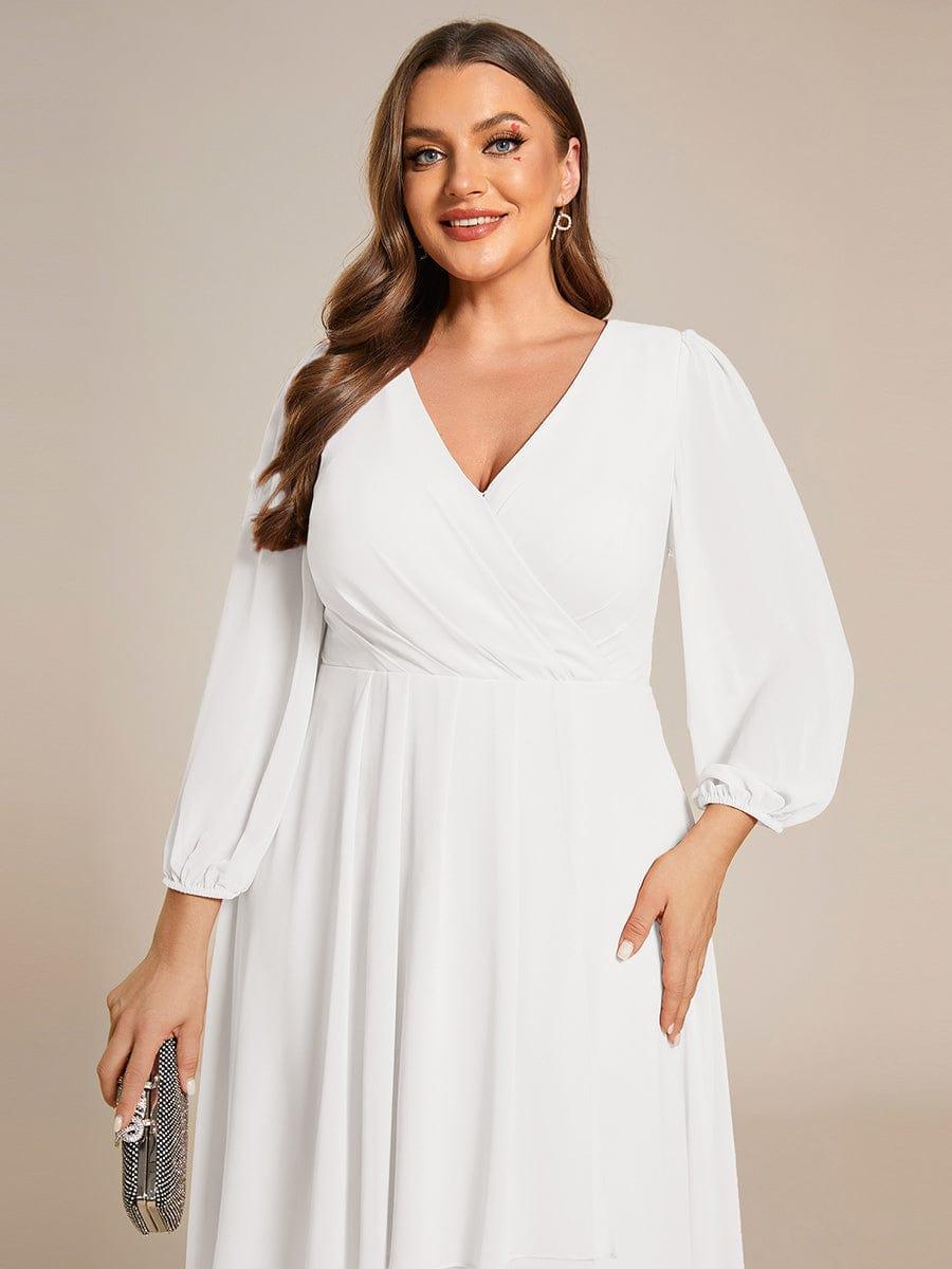 Plus Size Chiffon A-Line 3/4 Sleeves Asymmetrical Hem Wedding Guest Dress