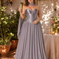 Scarvelle Plus Size Satin Prom Dress with Basque Waist and Pearl Corset