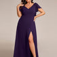 Plus Size Split Ruffles Sleeves with Bowknot Double V-neck Chiffon Bridesmaid Dress