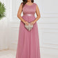 Plus Size Classic Round Neck V Back A-Line Chiffon Bridesmaid Dresses with Lace