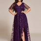 Plus Size Short Sleeves Sequin High Low V-Neck Midi Formal Evening Dress