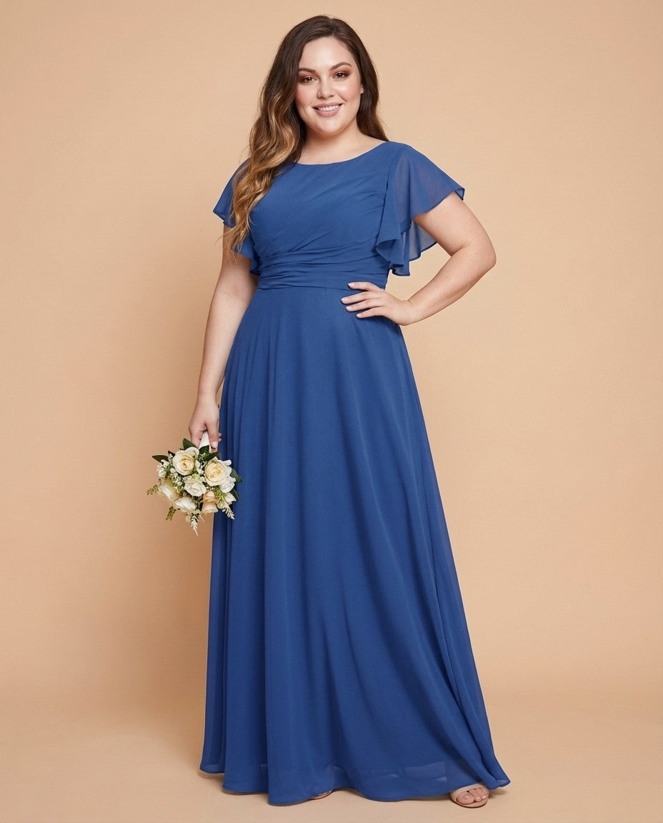 Avenleigh Elegant Plus Size Chiffon A-Line Bridesmaid Gown Flowy Skirt - N0335