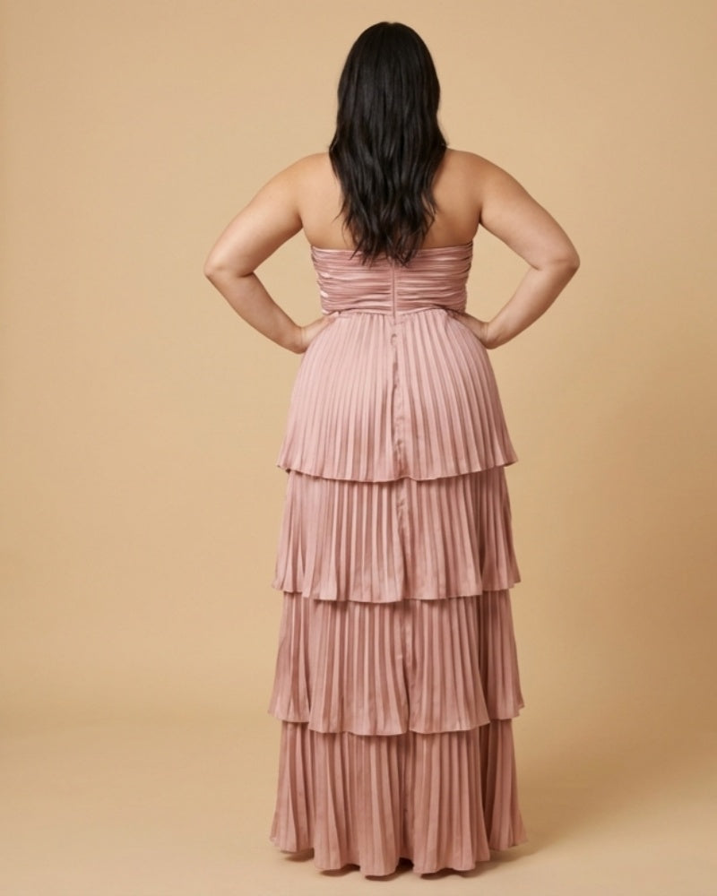 Chantarae Soft Satin Ruffled A-Line Plus Size Bridesmaid Dress for Wedding Parties - N0382