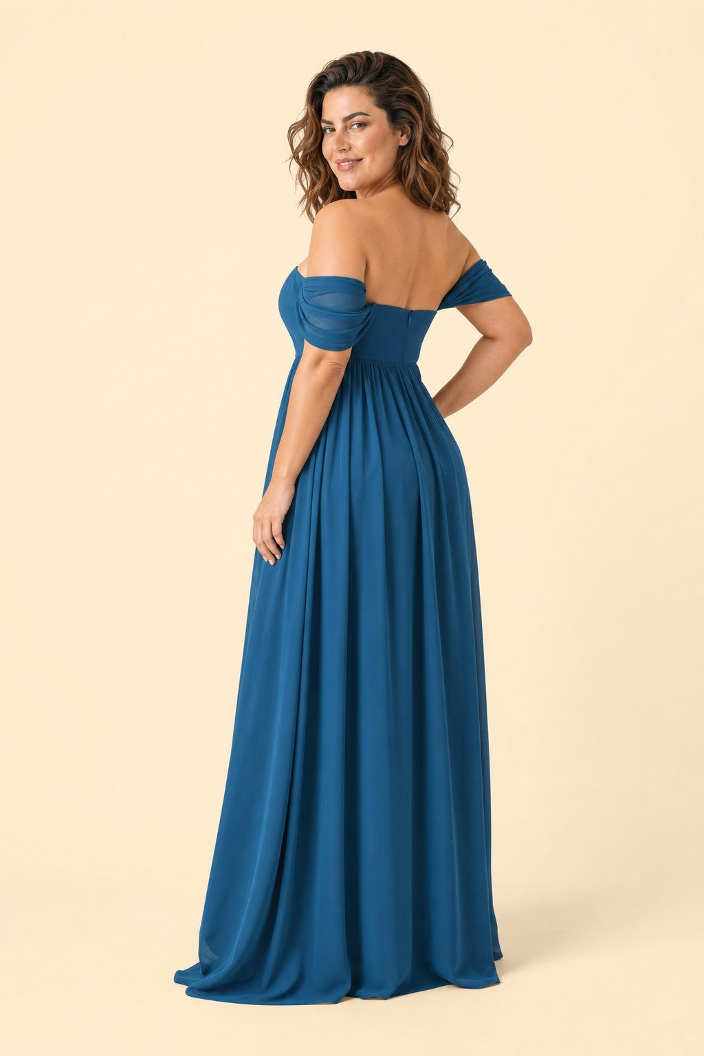 Elegant A-Line Backless Bridesmaid Gown in Soft Pleats and Flowy Chiffon